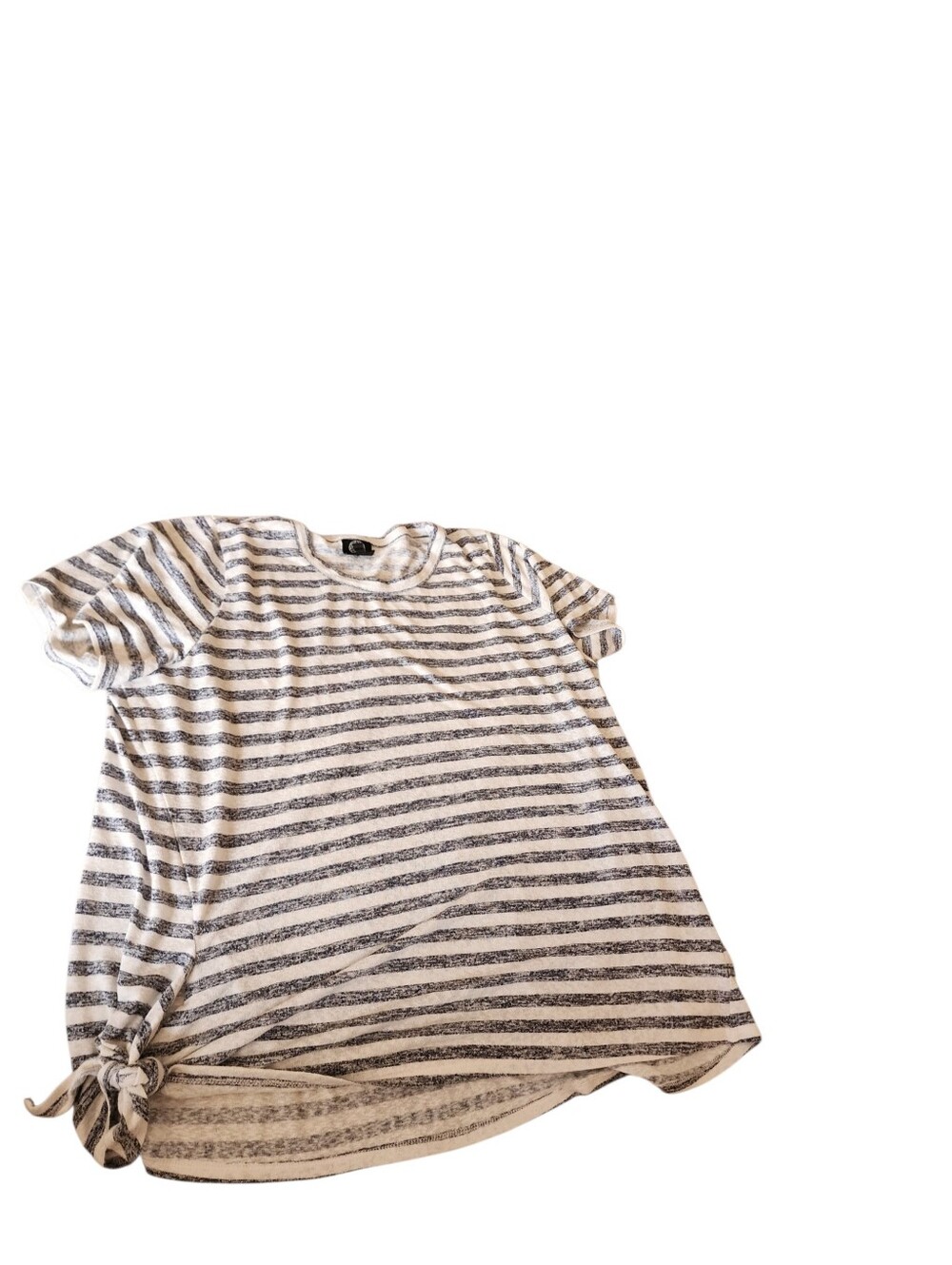 🛍 3 For $25 Sale 🛍  Cream & Black Striped Short-Sleeve Tee with Side Knot